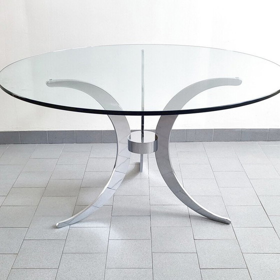 Image 1 of Table de salle à manger vintage en acier massif et chromé par Gastone Rinaldi, 1970