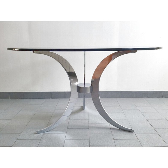 Image 1 of Table de salle à manger vintage en acier massif et chromé par Gastone Rinaldi, 1970