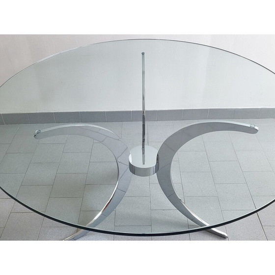 Image 1 of Table de salle à manger vintage en acier massif et chromé par Gastone Rinaldi, 1970