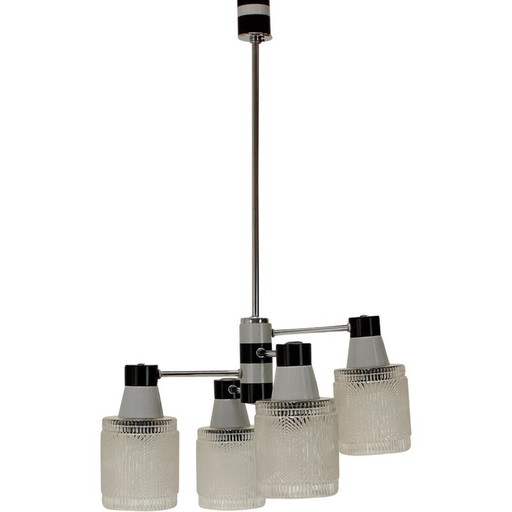 Lampe suspendue vintage en verre et métal laqué pour Drukov, Tchécoslovaquie 1970