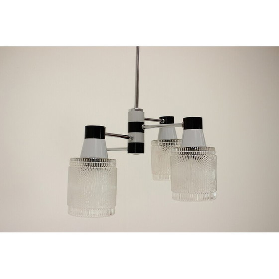 Image 1 of Lampe suspendue vintage en verre et métal laqué pour Drukov, Tchécoslovaquie 1970