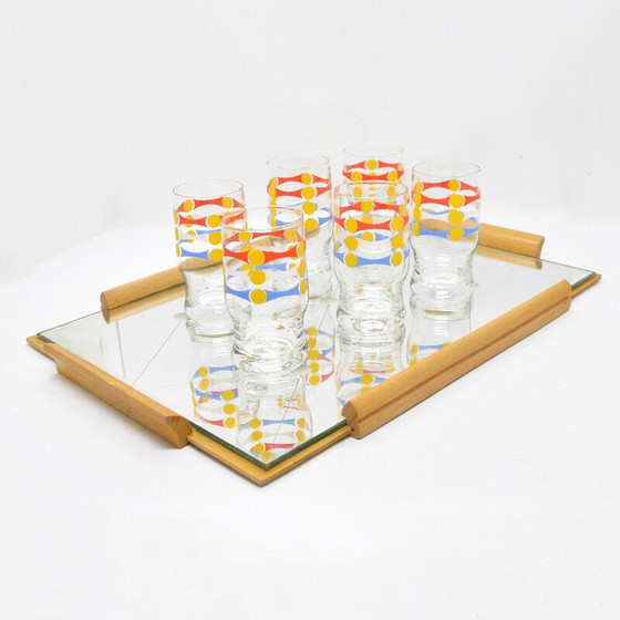 Image 1 of Ensemble de 6 verres vintage avec plateau en miroir, Allemagne 1960s
