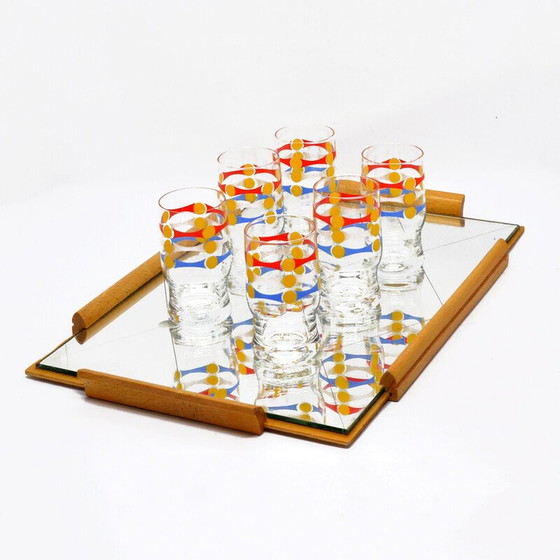 Image 1 of Ensemble de 6 verres vintage avec plateau en miroir, Allemagne 1960s