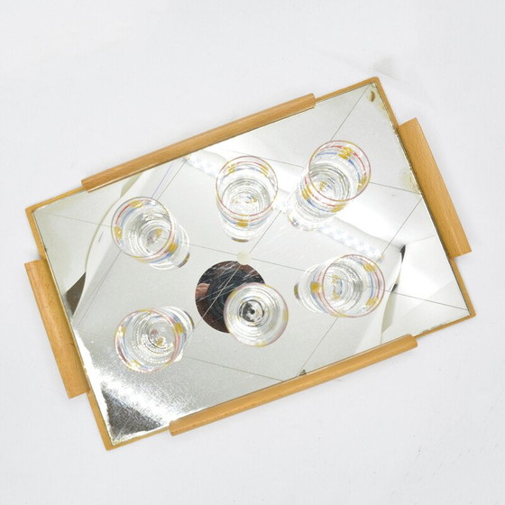 Image 1 of Ensemble de 6 verres vintage avec plateau en miroir, Allemagne 1960s