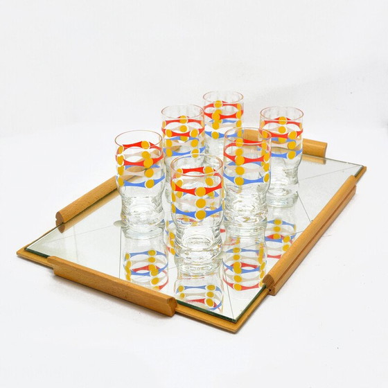 Image 1 of Ensemble de 6 verres vintage avec plateau en miroir, Allemagne 1960s