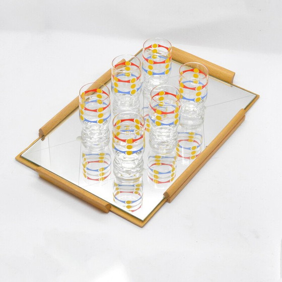 Image 1 of Ensemble de 6 verres vintage avec plateau en miroir, Allemagne 1960s