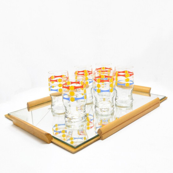 Image 1 of Ensemble de 6 verres vintage avec plateau en miroir, Allemagne 1960s