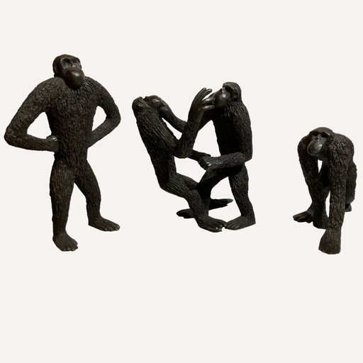 Singes en bronze, France, 1970S, laiton massif, lot de 3