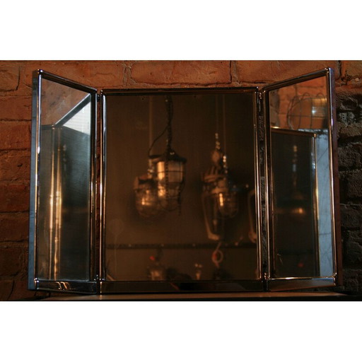 Miroir pliant vintage en acier épais, Pologne 1930