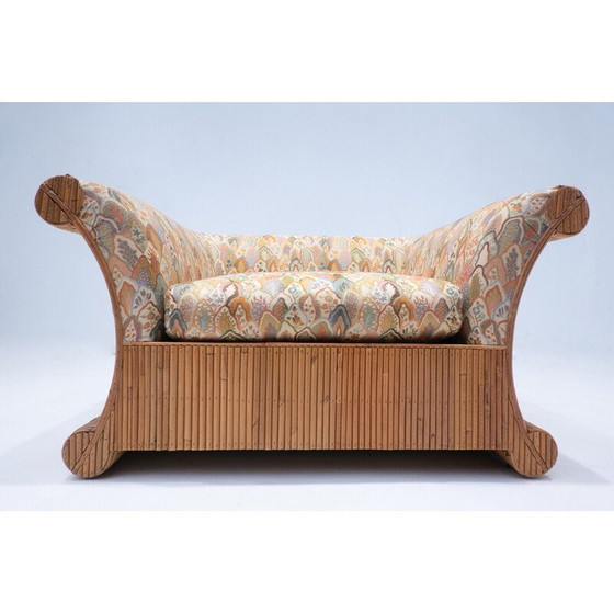 Image 1 of Fauteuil vintage en rotin et tissu, Italie