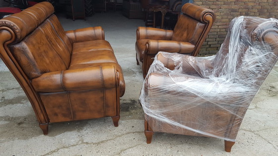 Image 1 of Canapé en cuir vintage avec fauteuils