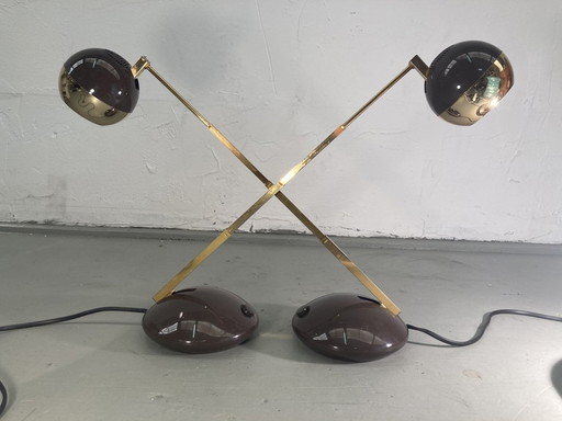 2X lampes de bureau télescopiques en laiton, extensibles et réglables, Allemagne, années 1970