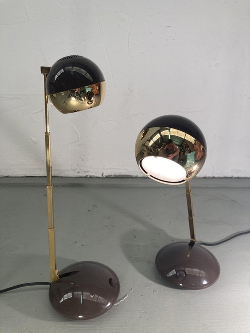 2X lampes de bureau télescopiques en laiton, extensibles et réglables, Allemagne, années 1970