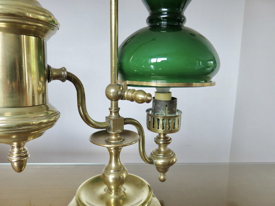 Image 1 of Imposante Lampe Victorienne, Bronze Et Opaline Verte