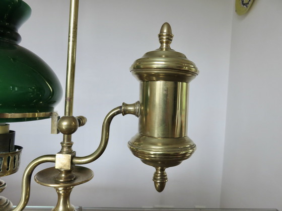Image 1 of Imposante Lampe Victorienne, Bronze Et Opaline Verte
