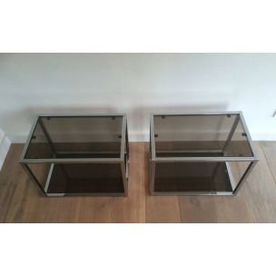 Image 1 of Paire de tables basses en verre fumé 1970