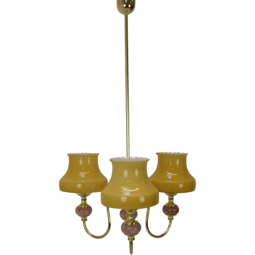 Lustre du milieu du siècle en verre, laiton et marbre, Allemagne, années 1960