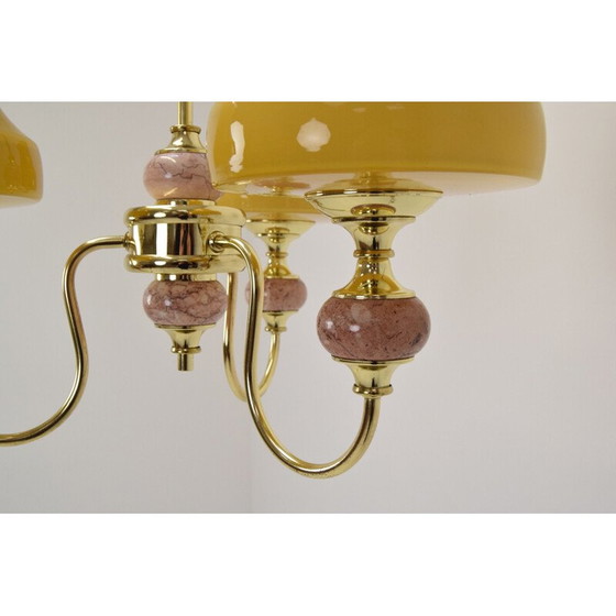 Image 1 of Lustre du milieu du siècle en verre, laiton et marbre, Allemagne, années 1960