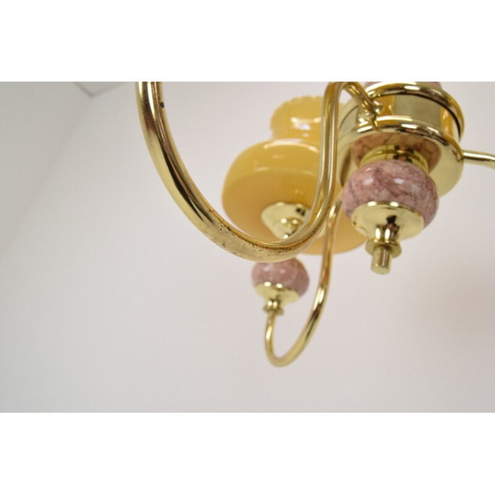 Image 1 of Lustre du milieu du siècle en verre, laiton et marbre, Allemagne, années 1960