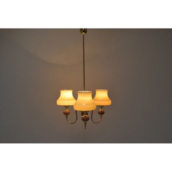 Image 1 of Lustre du milieu du siècle en verre, laiton et marbre, Allemagne, années 1960