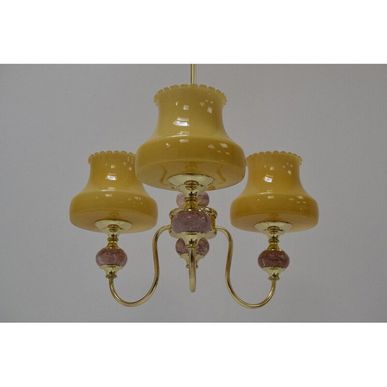 Image 1 of Lustre du milieu du siècle en verre, laiton et marbre, Allemagne, années 1960