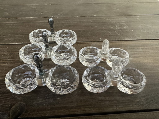 Lot 5 Salerons Anciens En Cristal Plein Taillé Baccarat Et Saint-Louis 