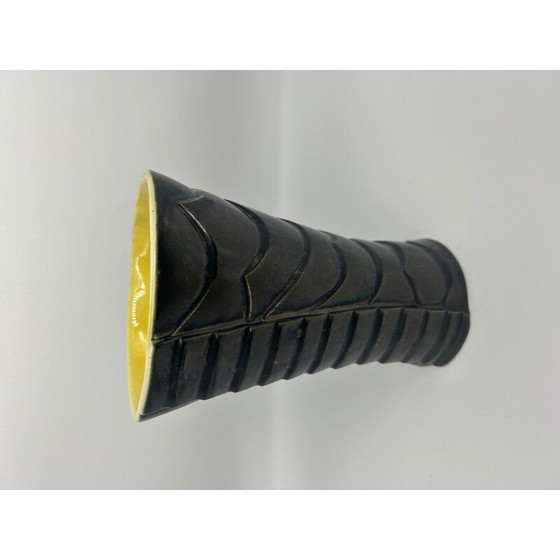 Image 1 of Vase vintage en céramique noire avec décoration graphique, 1950