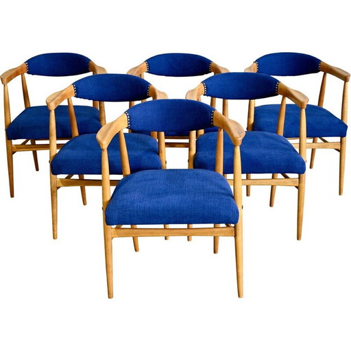 Ensemble de 6 chaises scandinaves en bouleau, 1960