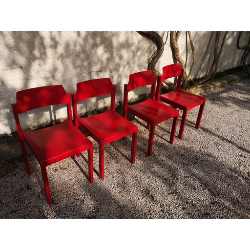 Ensemble de 4 chaises vintage en hêtre rouge de Rainer Schell, 1960