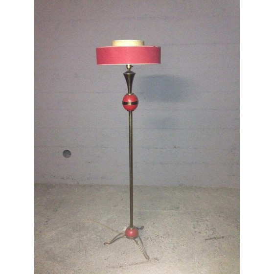 Image 1 of Lampadaire vintage en laiton rouge, France 1950