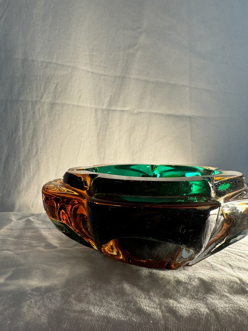 Cendrier/bol à fleurs vintage en vert-jaune