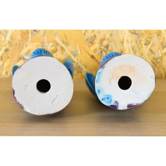 Image 1 of Paire de paons vintage en porcelaine turquoise, Chine 1950