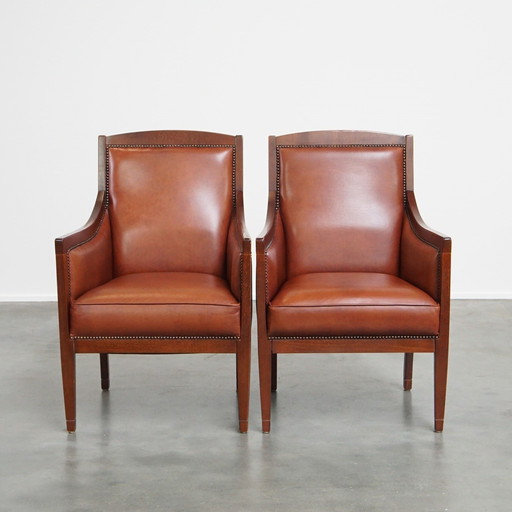 2 X Fauteuil Art Déco en cuir de boeuf