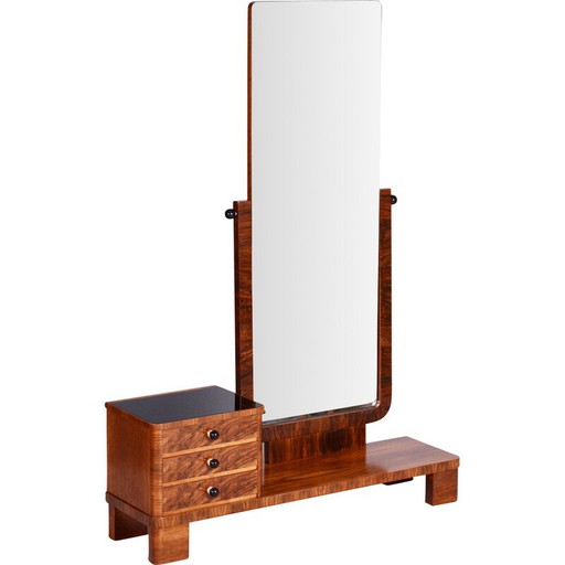 Coiffeuse Vintage Art Deco en noyer, Tchécoslovaquie 1920