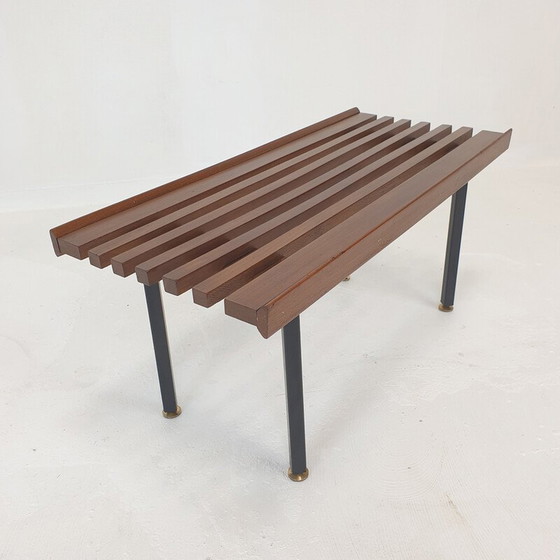 Image 1 of Banc vintage en teck avec pieds en laiton, Italie 1950s