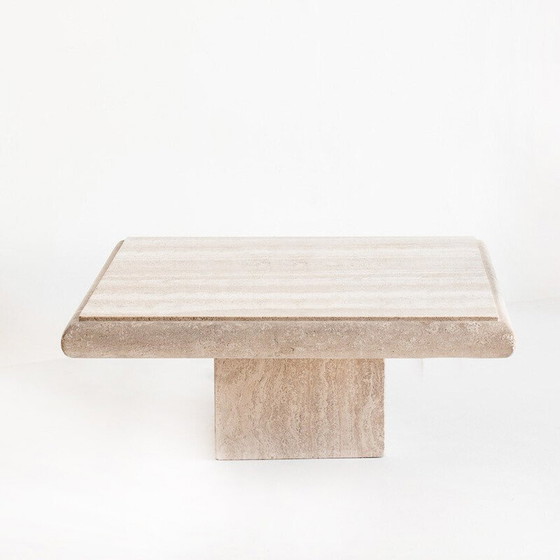 Image 1 of Grande table basse vintage en marbre travertin. Italie, années 1980