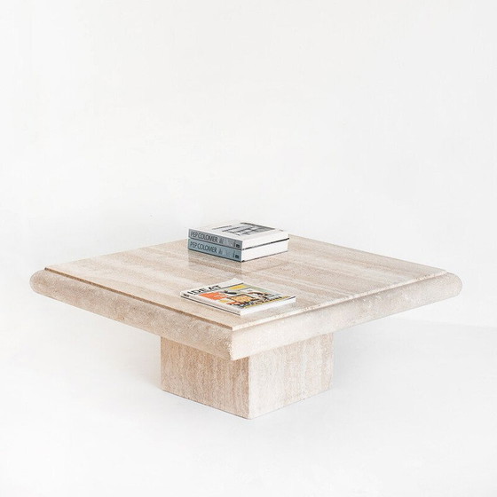 Image 1 of Grande table basse vintage en marbre travertin. Italie, années 1980