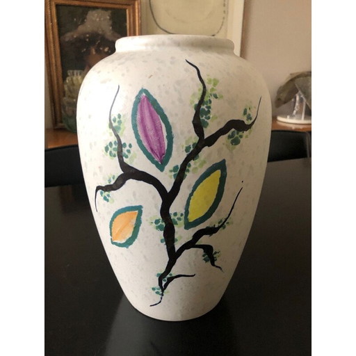 Vase vintage avec motif de feuilles, 1950