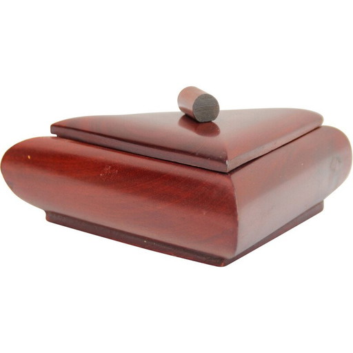 Boîte à couvercle Vintage Art Deco en teck, années 1920-1930