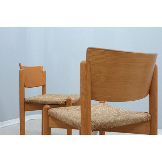 Image 1 of Ensemble de 4 chaises de salle à manger vintage en bois avec assise en paille, 1970