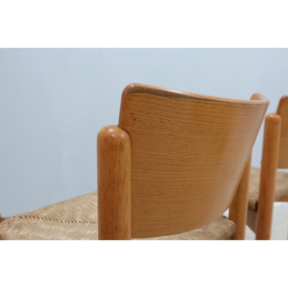 Image 1 of Ensemble de 4 chaises de salle à manger vintage en bois avec assise en paille, 1970