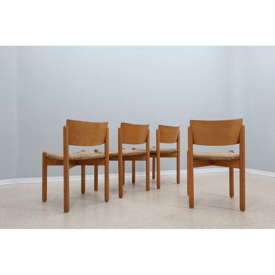 Image 1 of Ensemble de 4 chaises de salle à manger vintage en bois avec assise en paille, 1970
