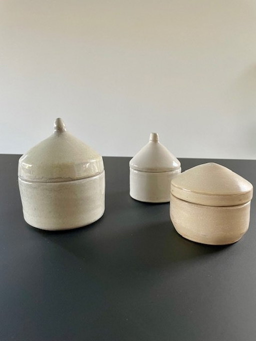 3 petits pots uniques en céramique émaillée faits à la main