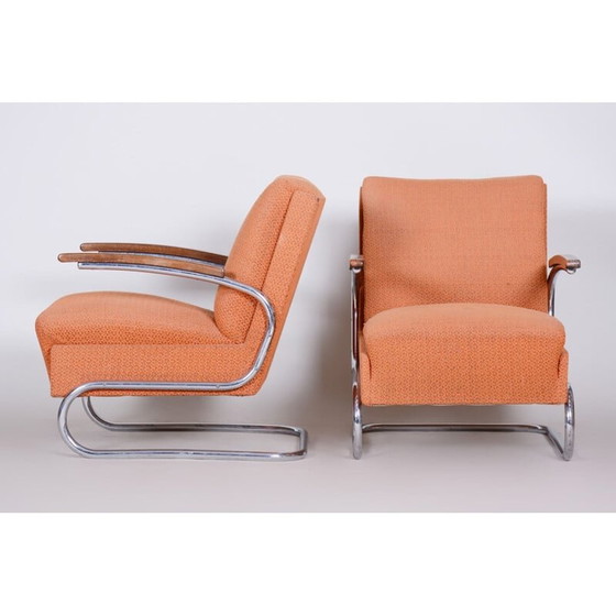Image 1 of Paire de fauteuils Bauhaus orange vintage de Marcel Breuer pour Mucke Melder, années 1930