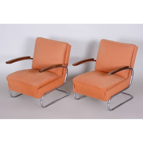 Image 1 of Paire de fauteuils Bauhaus orange vintage de Marcel Breuer pour Mucke Melder, années 1930