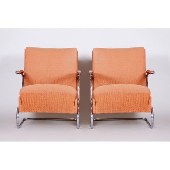 Image 1 of Paire de fauteuils Bauhaus orange vintage de Marcel Breuer pour Mucke Melder, années 1930