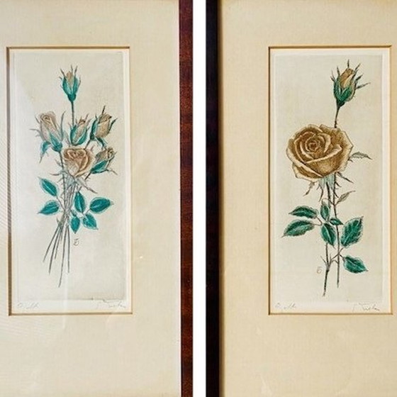 Image 1 of Paire de peintures lithographiques roses de Tjitske Elisabeth Modderman