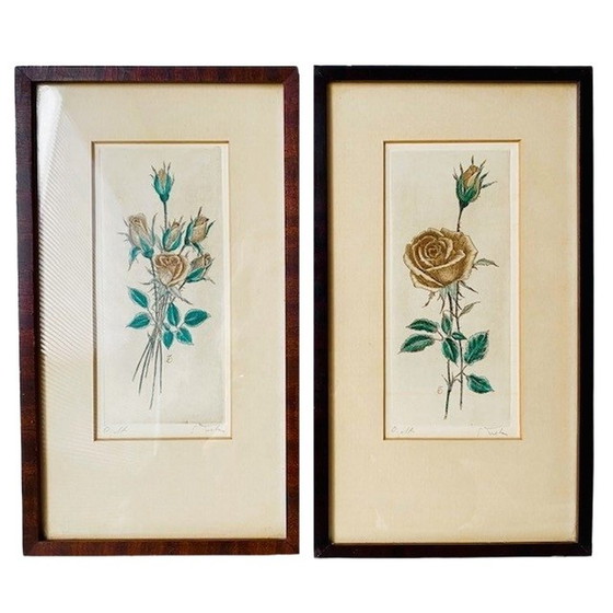 Image 1 of Paire de peintures lithographiques roses de Tjitske Elisabeth Modderman