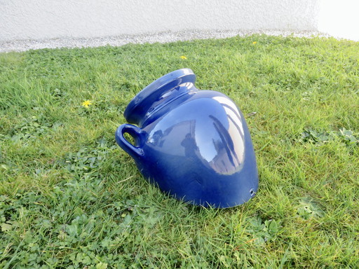 Pot De Fleur Mural, Terre Cuite Vernissée Bleue, Sud De La France, 1990