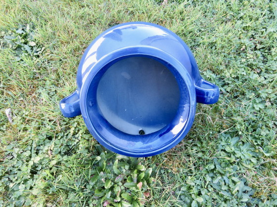 Image 1 of Pot De Fleur Mural, Terre Cuite Vernissée Bleue, Sud De La France, 1990